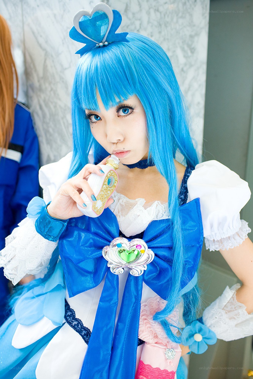 cosplayer in blue costume