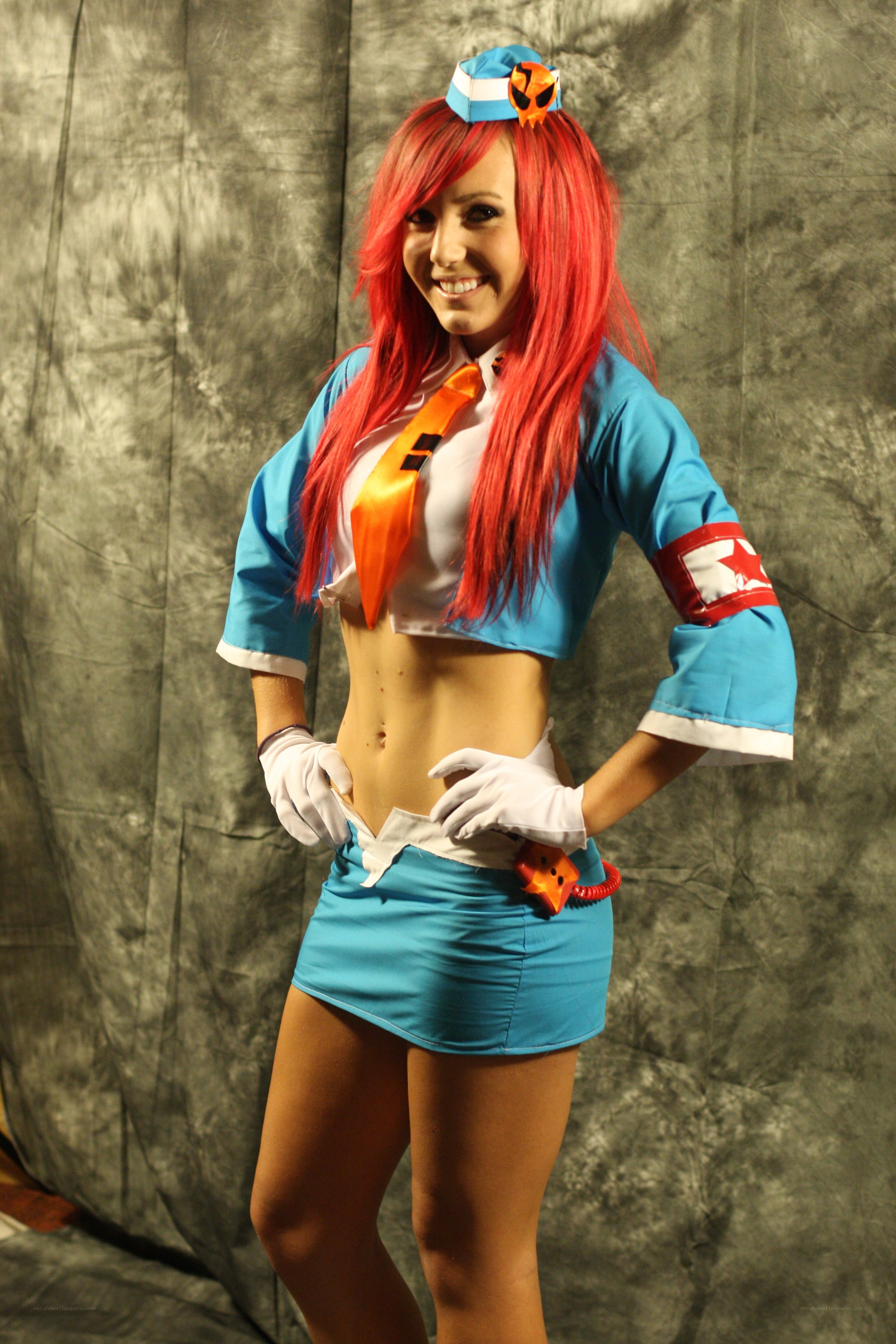 cosplayer in blue costume