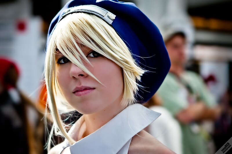 cosplayer in blue hat
