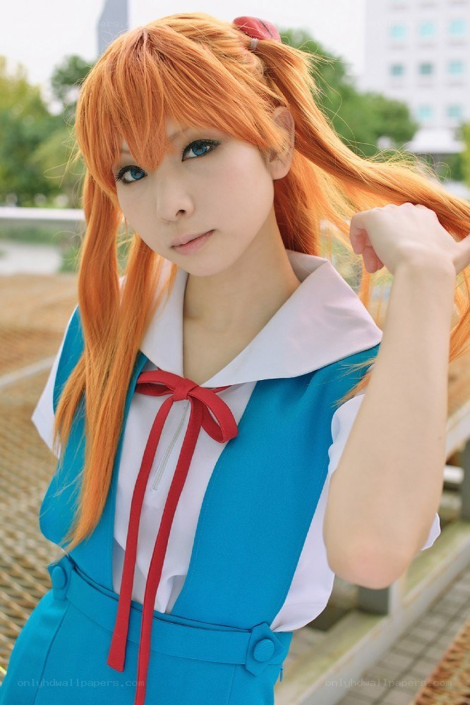 cosplayer in blue school uniform