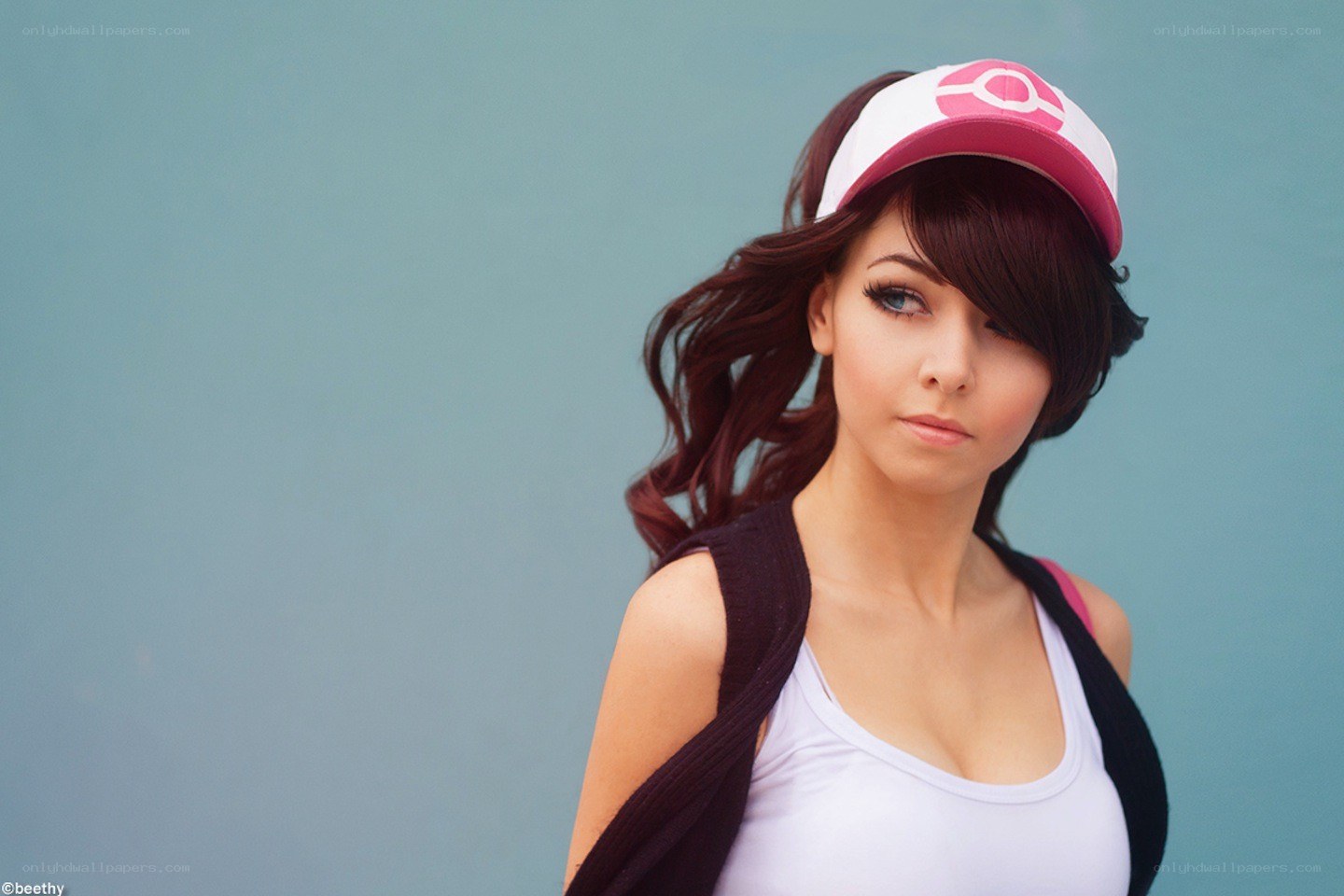 cosplayer in cap and tank top