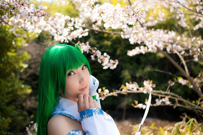 cosplayer in cherry blossoms