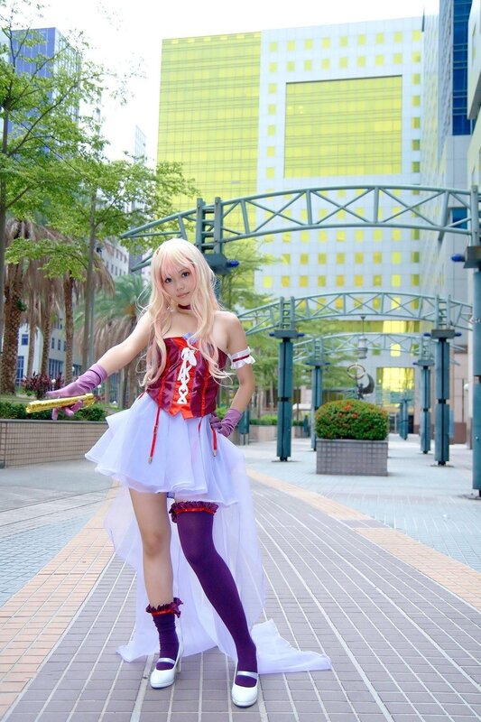 cosplayer in city setting