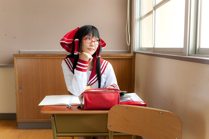cosplayer in classroom setting
