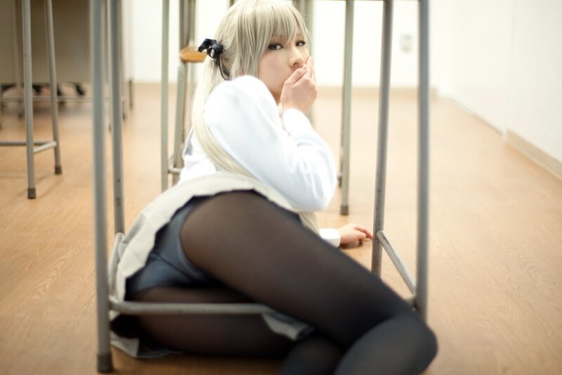 cosplayer in classroom setting