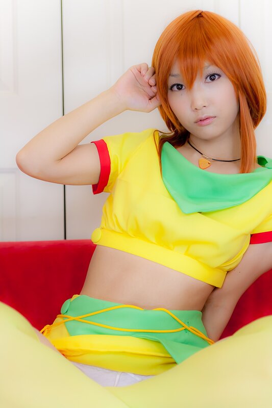 cosplayer in colorful outfit