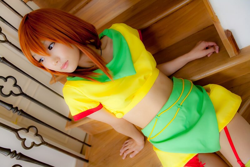 cosplayer in colorful outfit