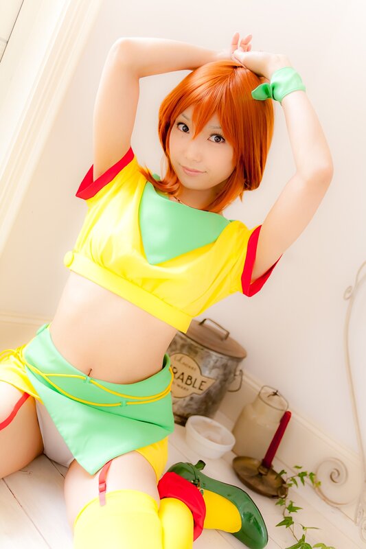cosplayer in colorful outfit