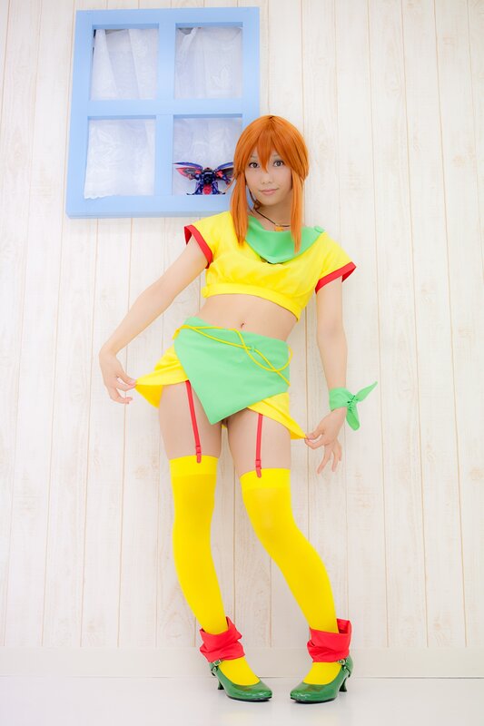 cosplayer in colorful outfit