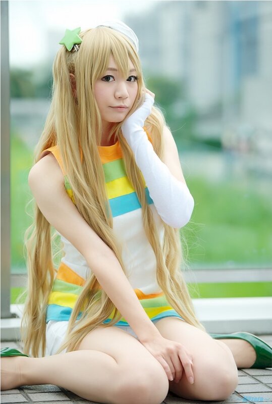 cosplayer in colorful outfit