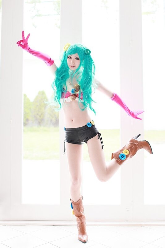 cosplayer in colorful outfit