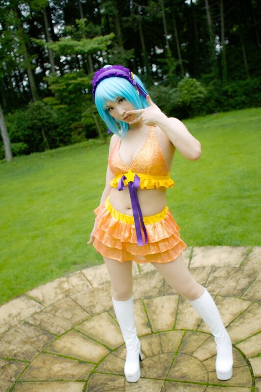 cosplayer in colorful outfit