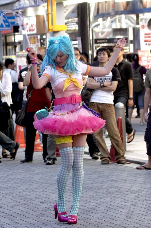 cosplayer in colorful outfit