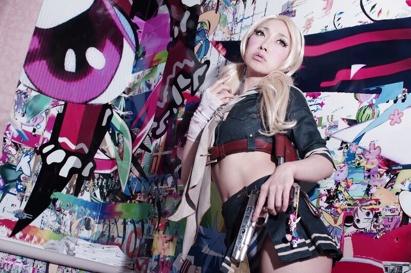 cosplayer in colorful setting