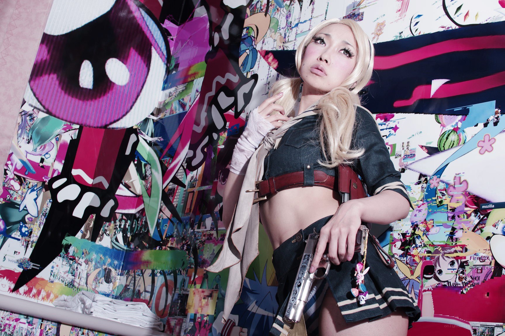 cosplayer in colorful setting