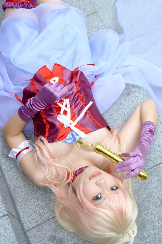 cosplayer in costume lying down