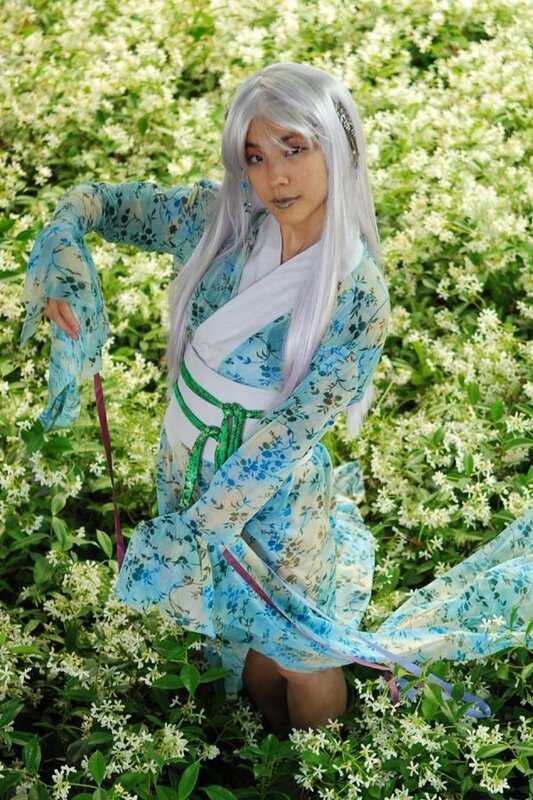 cosplayer in floral kimono