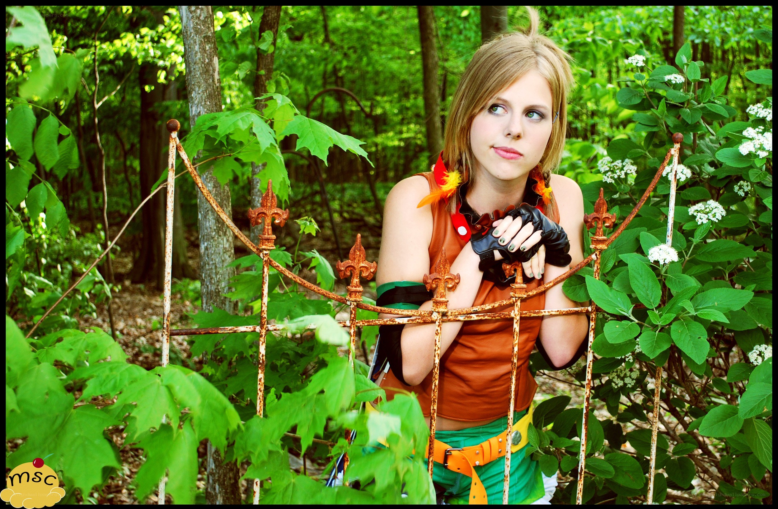 cosplayer in forest setting