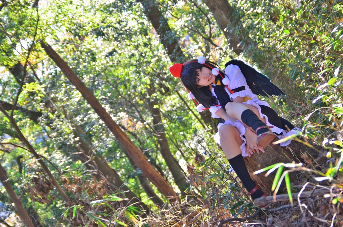 cosplayer in forest setting