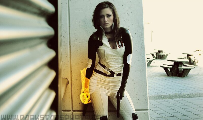 cosplayer in futuristic costume