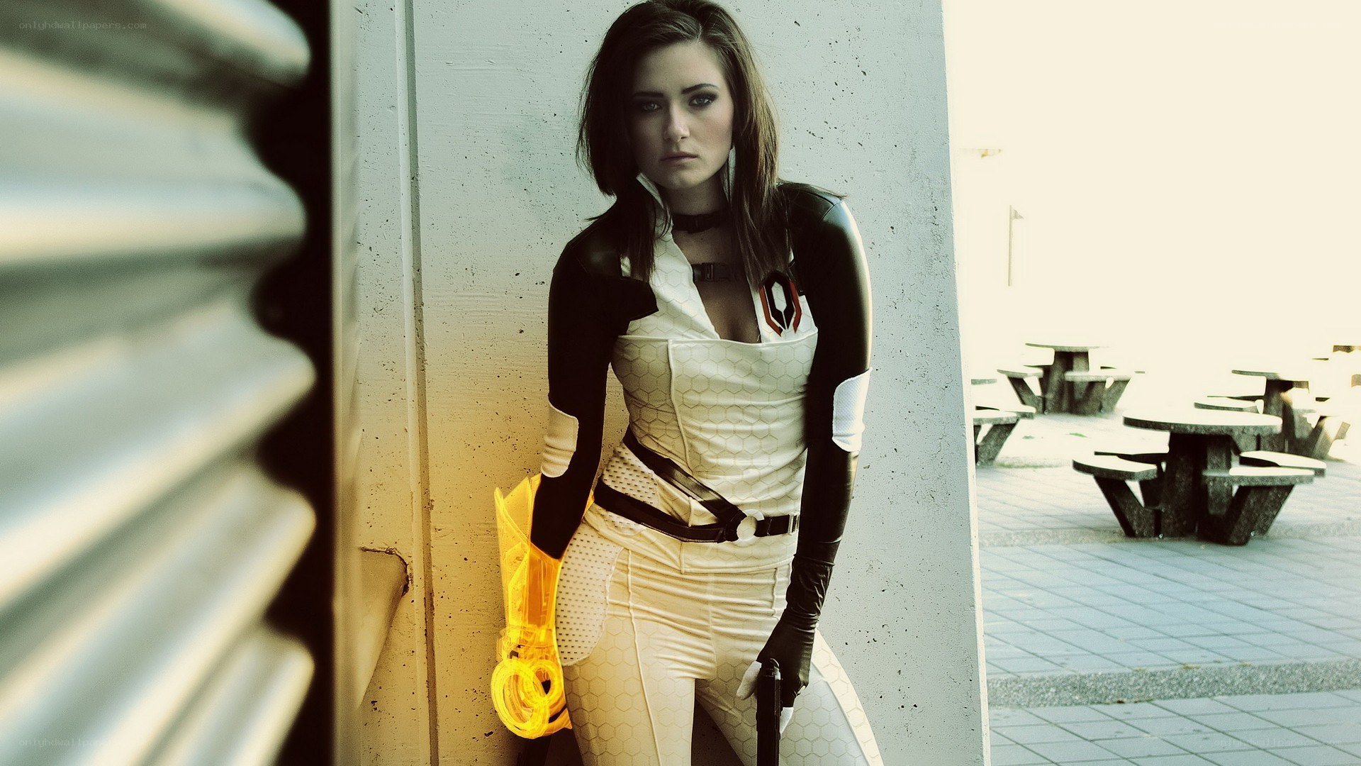 cosplayer in futuristic costume