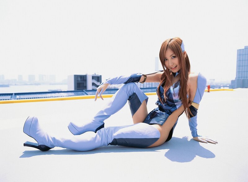 cosplayer in futuristic outfit