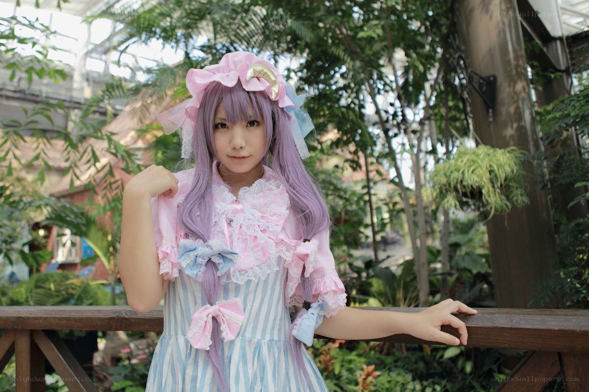 cosplayer in garden setting