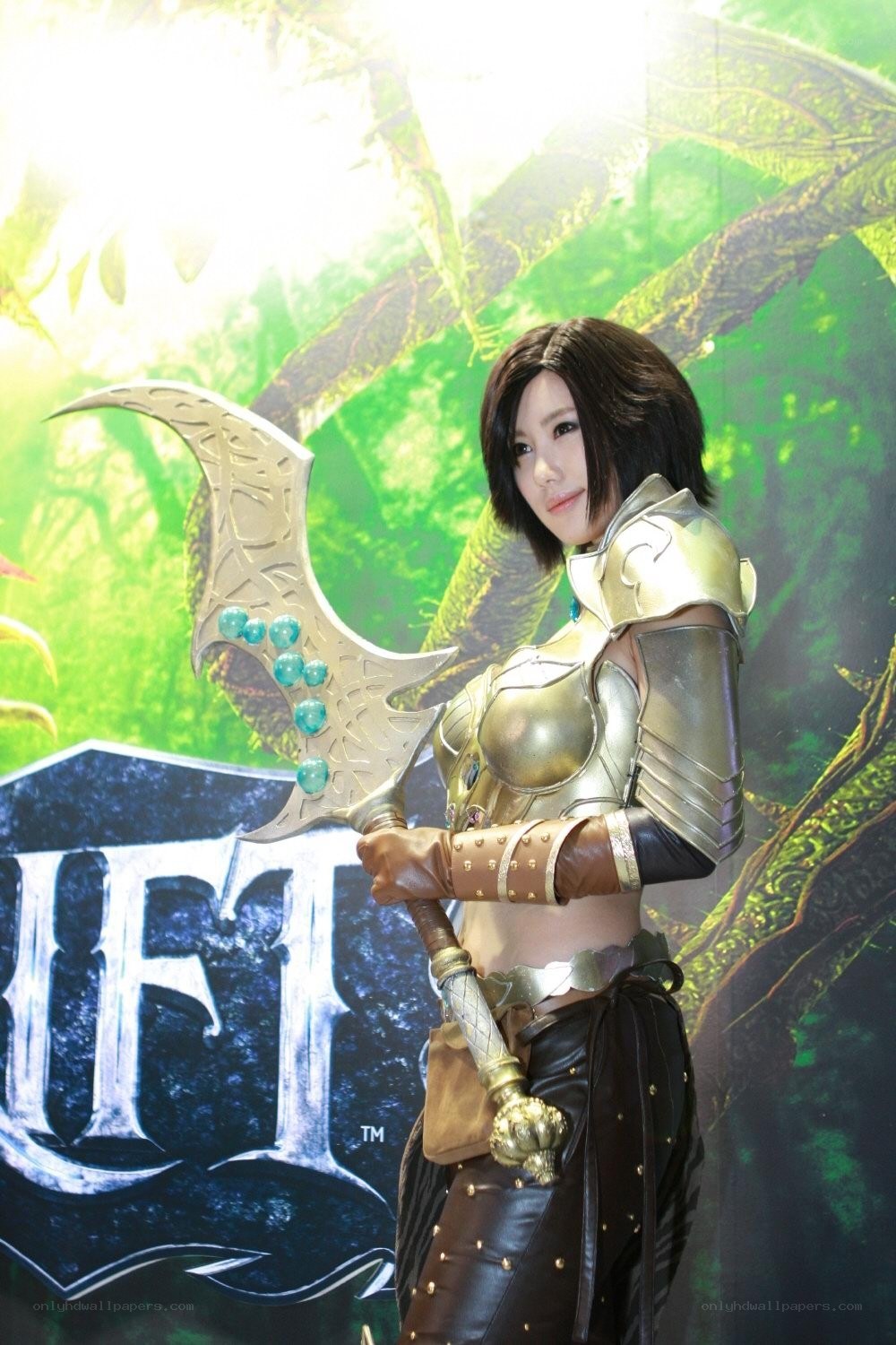 cosplayer in golden armor