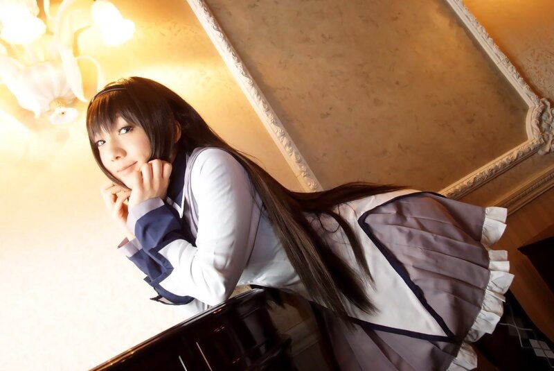 Cosplayer in Maid Outfit — White, Dramatic, Photograph, Long Dark Hair