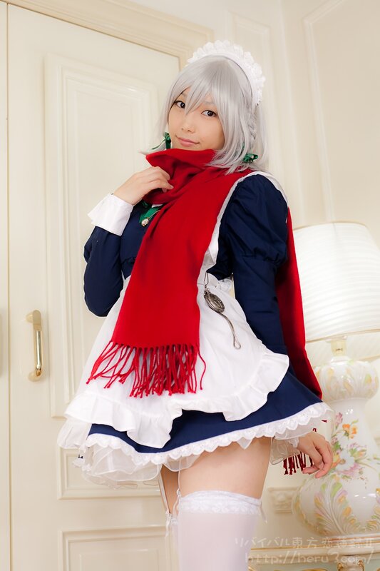 Cosplayer in Maid Outfit — White, Playful, Photograph, Scarf