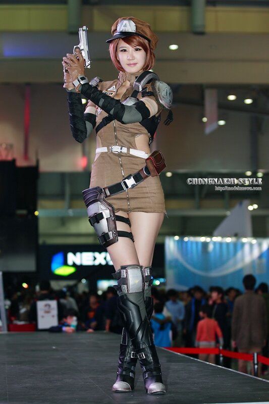 cosplayer in military-style costume