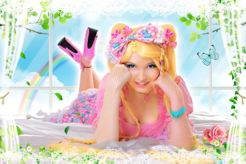 Cosplayer in Pink Dress — Playful