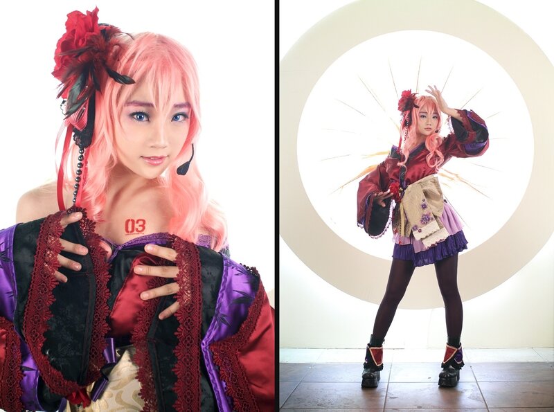 cosplayer in pink wig and costume