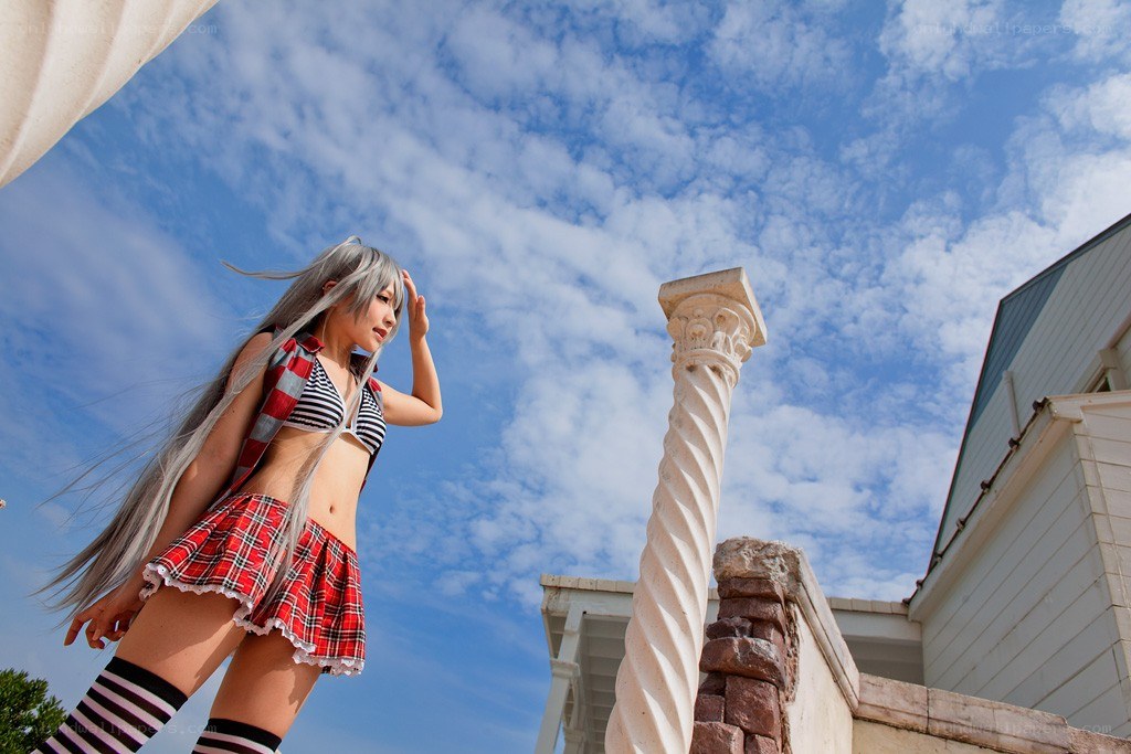 cosplayer in plaid outfit
