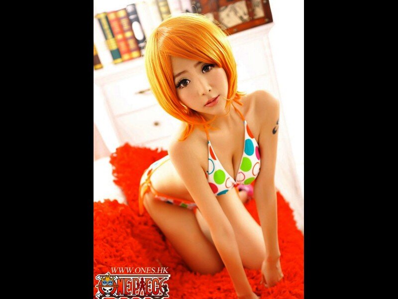 cosplayer in polka-dot bikini