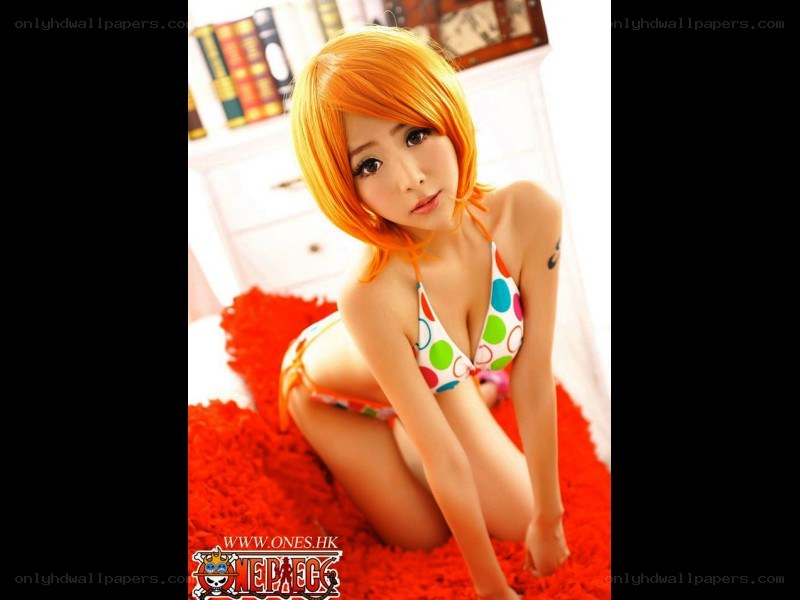 cosplayer in polka-dot bikini
