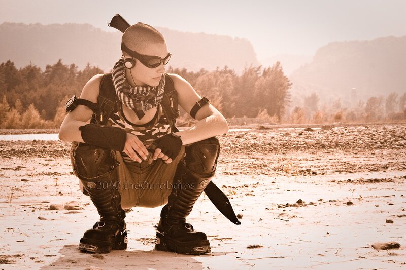 cosplayer in post-apocalyptic gear