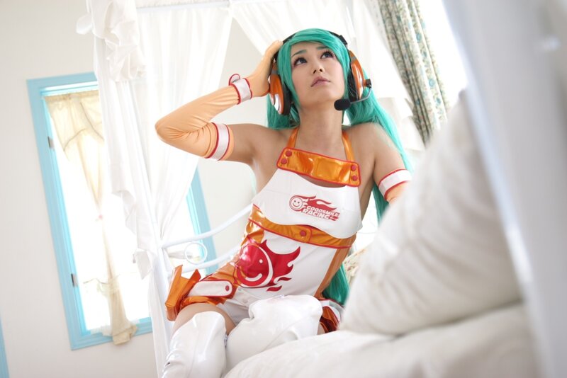Cosplayer in Racing Outfit — White