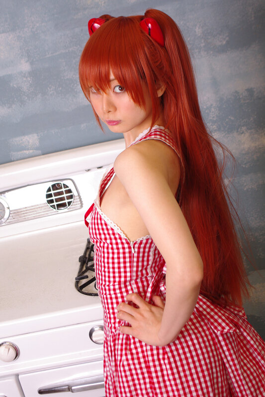 cosplayer in red gingham dress