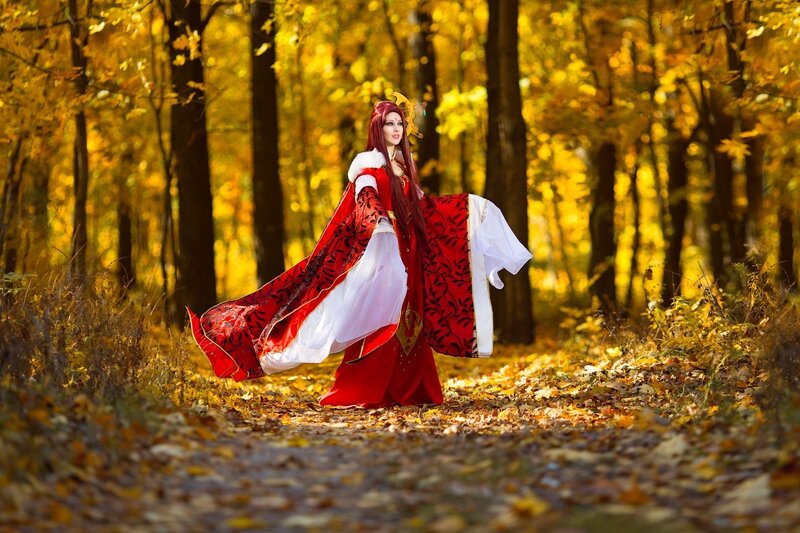 Cosplayer in Red Gown