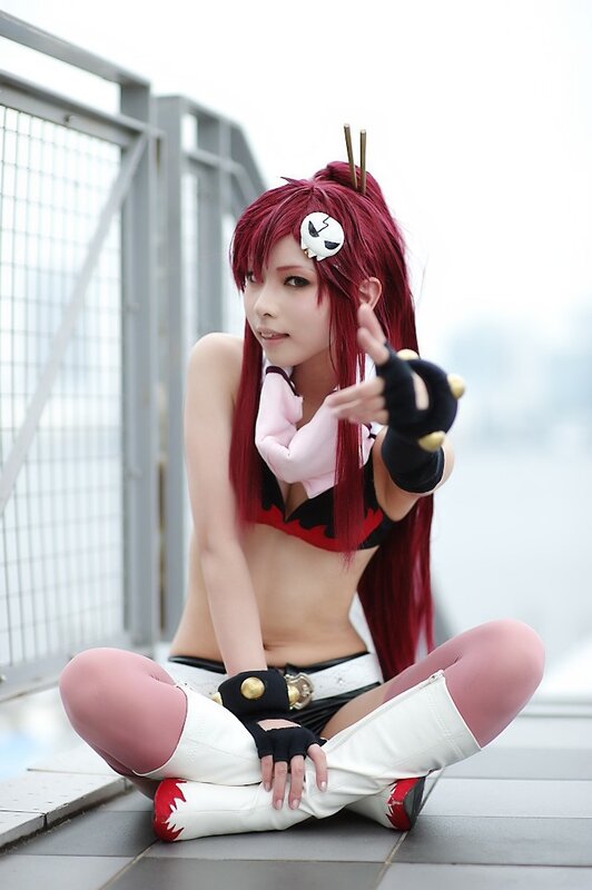 cosplayer in red hair costume