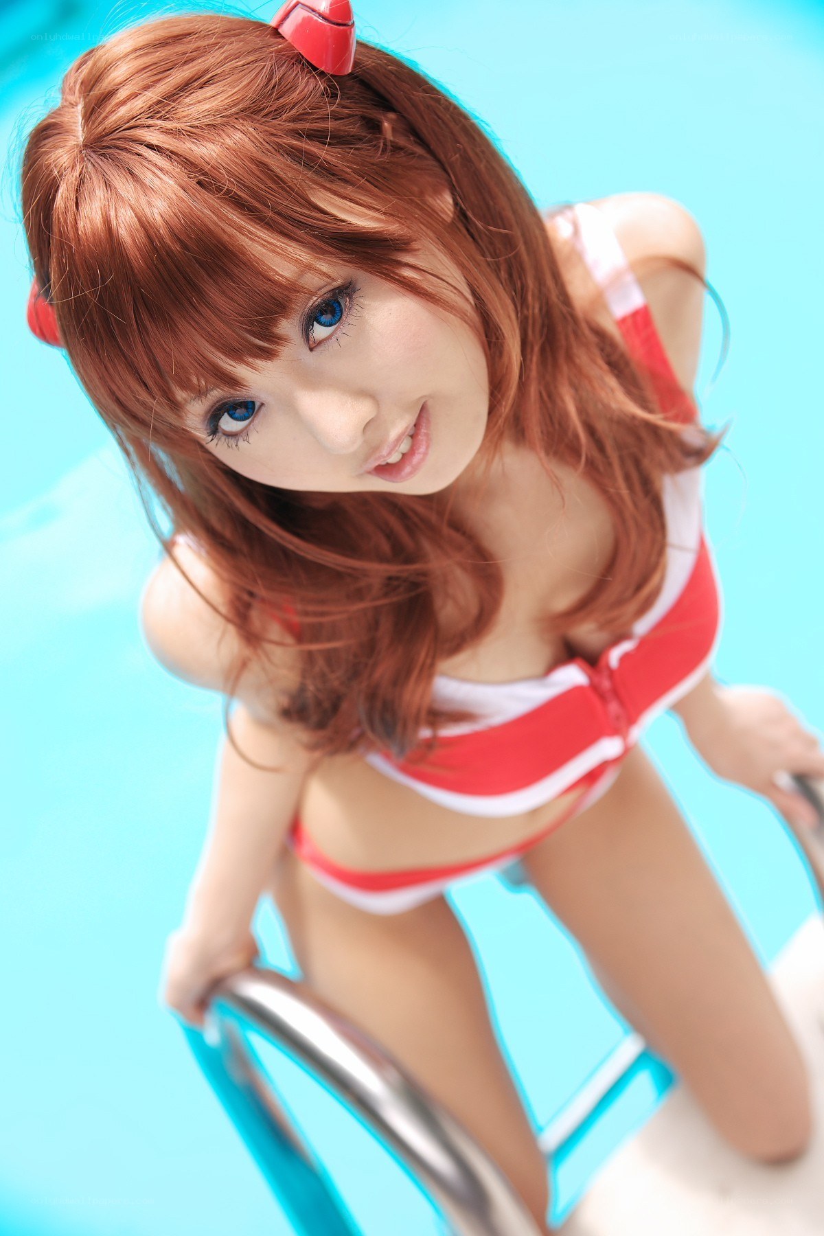 cosplayer in red swimsuit