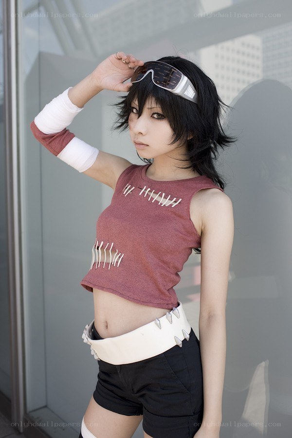 cosplayer in red top and goggles
