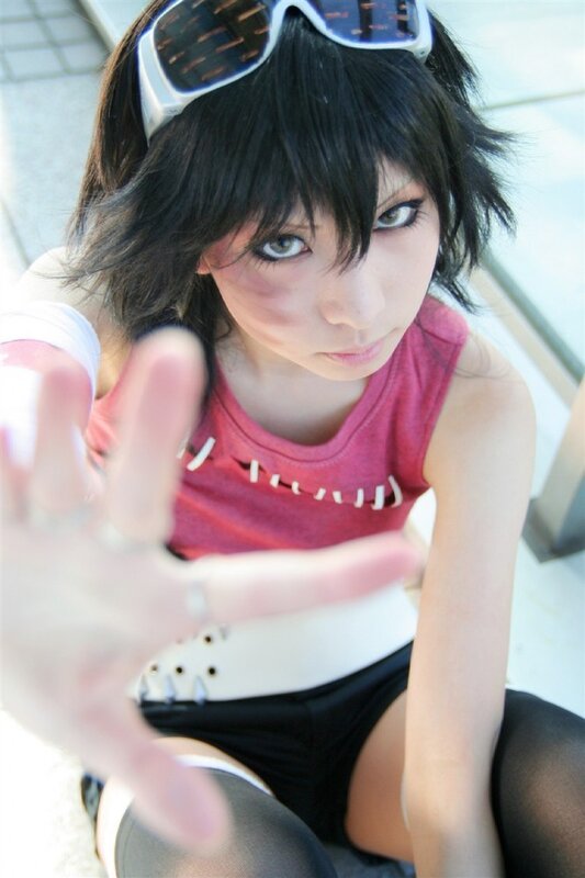 cosplayer in red top