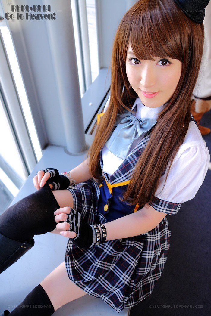 cosplayer in school uniform