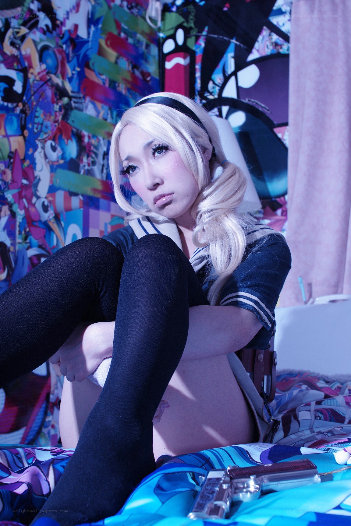 cosplayer in school uniform