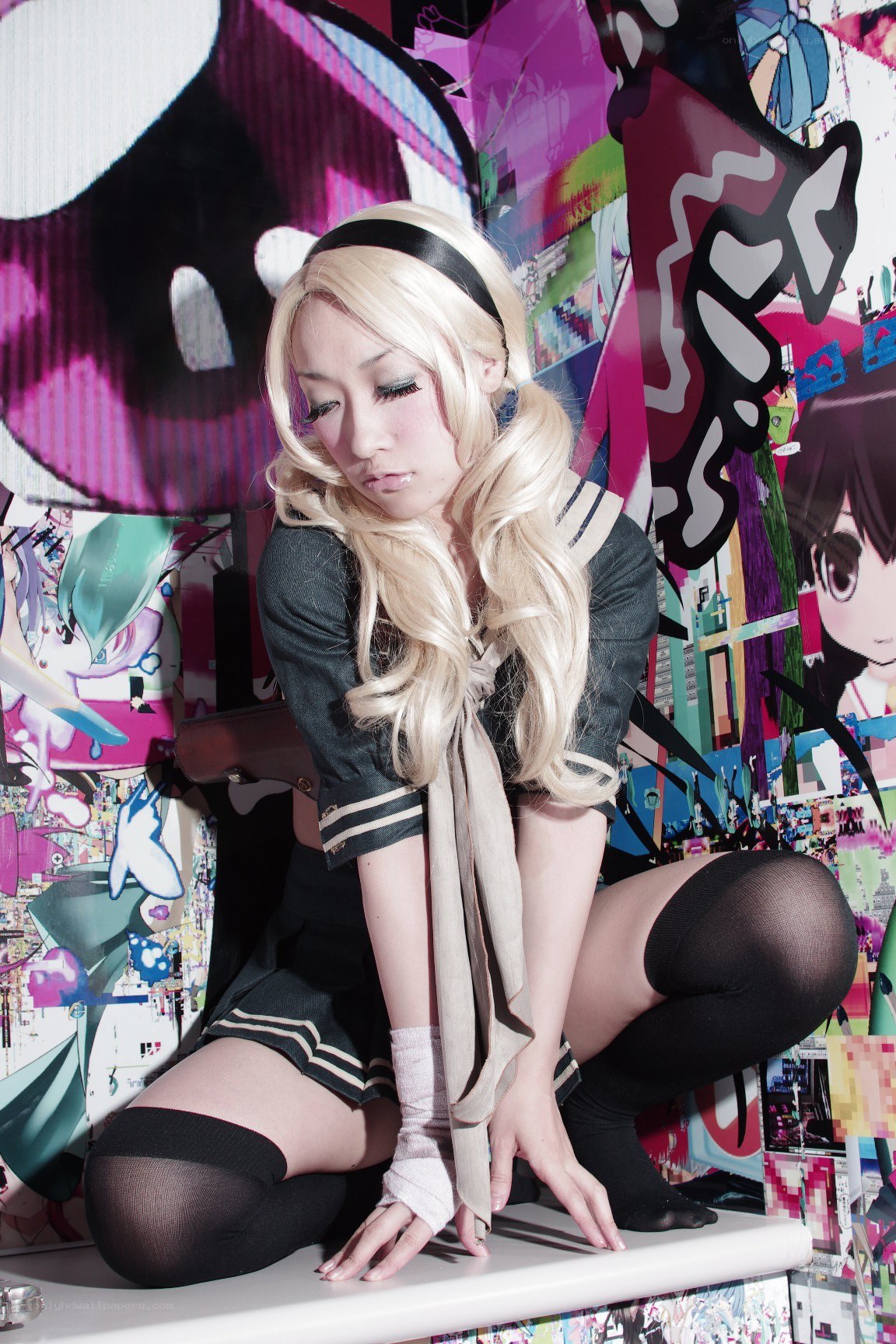 cosplayer in school uniform