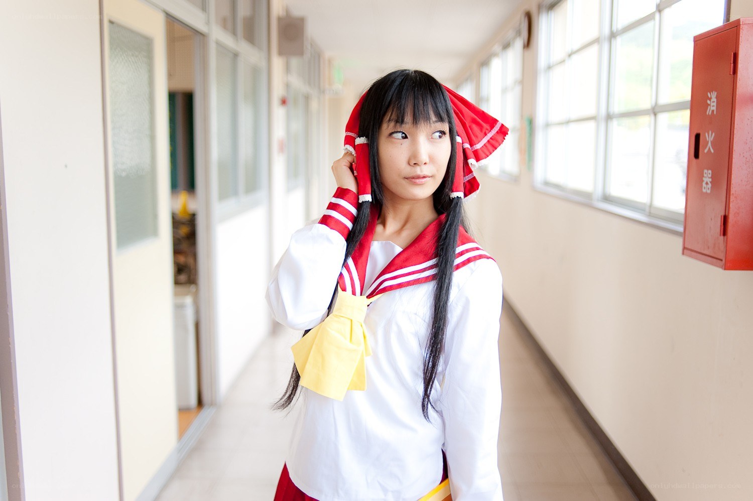 cosplayer in school uniform