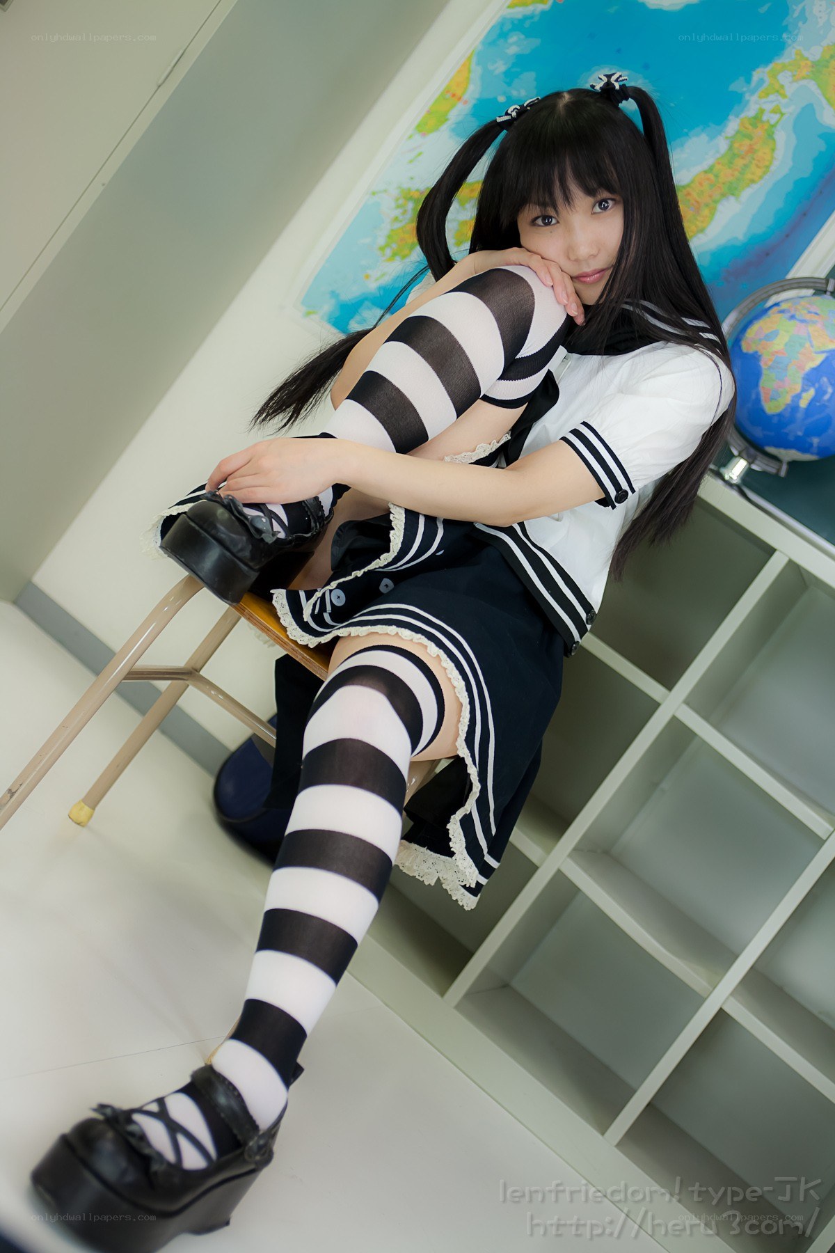 cosplayer in school uniform