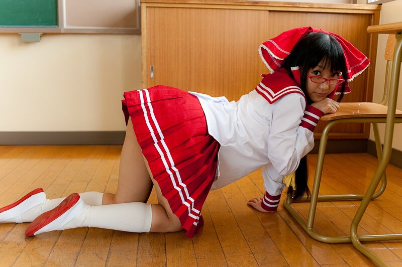 cosplayer in school uniform